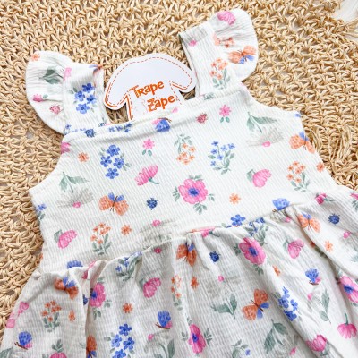 Vestido com Babadinho na Alça Jardim Colorido - Off White